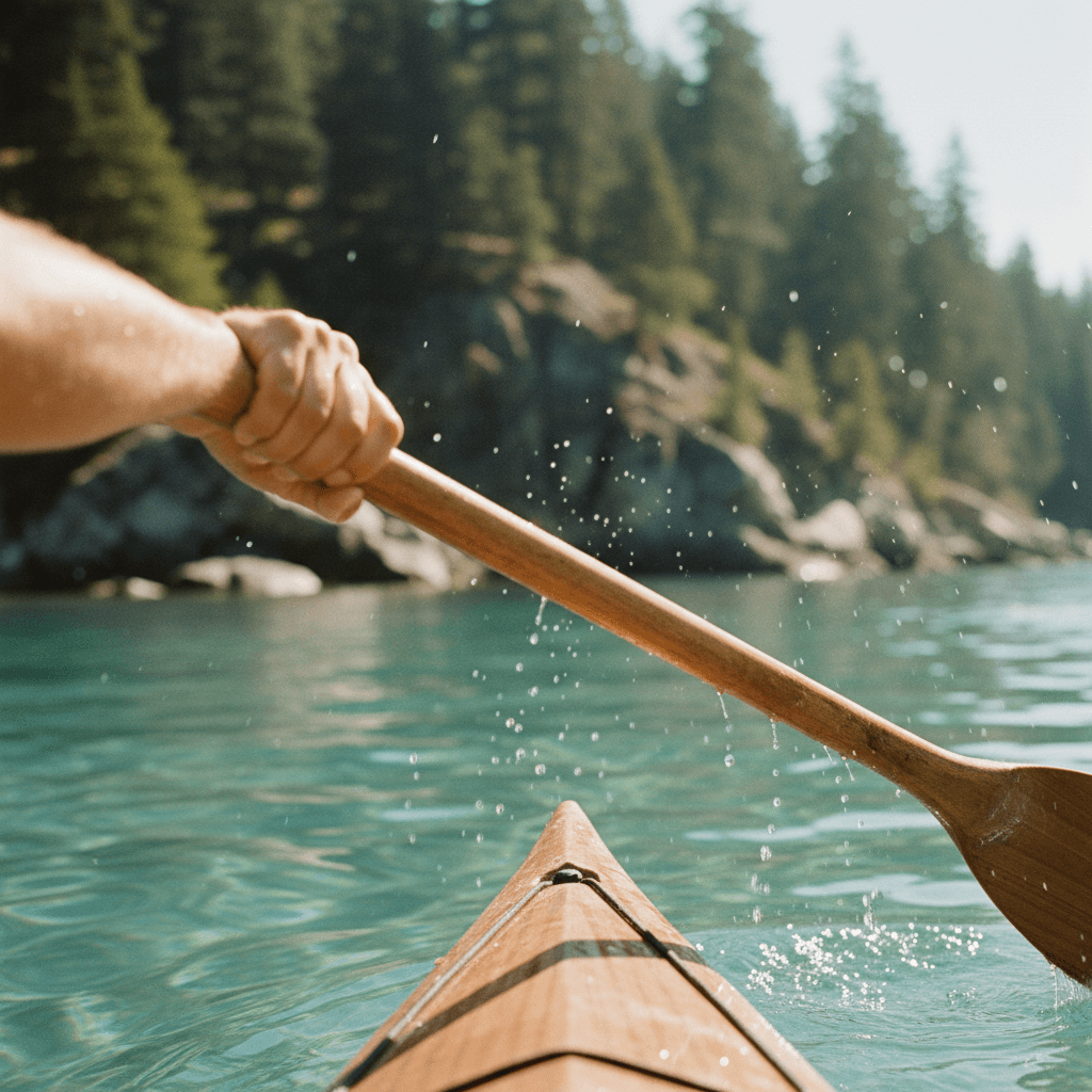 Kayaker paddling through a calm Alaskan fjord